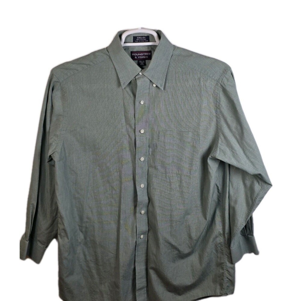 Roundtree & Yorke Men's 15.5 -33 Green Striped Long Sleeve Button Up Shirt